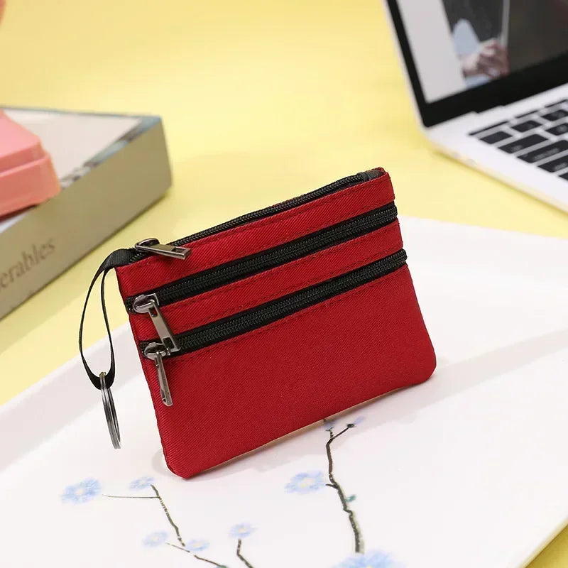 Canvas Mini Coin Purse with Zipper – Cute Solid Color Key & Money Pouch for Kids, Women & Men