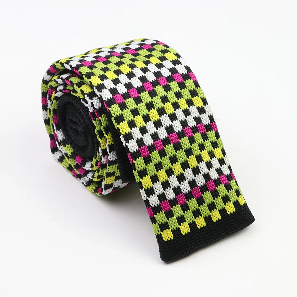 Classic Knit Neck Tie for Men — 6cm Plaid & Dots Casual Business Wedding Tie