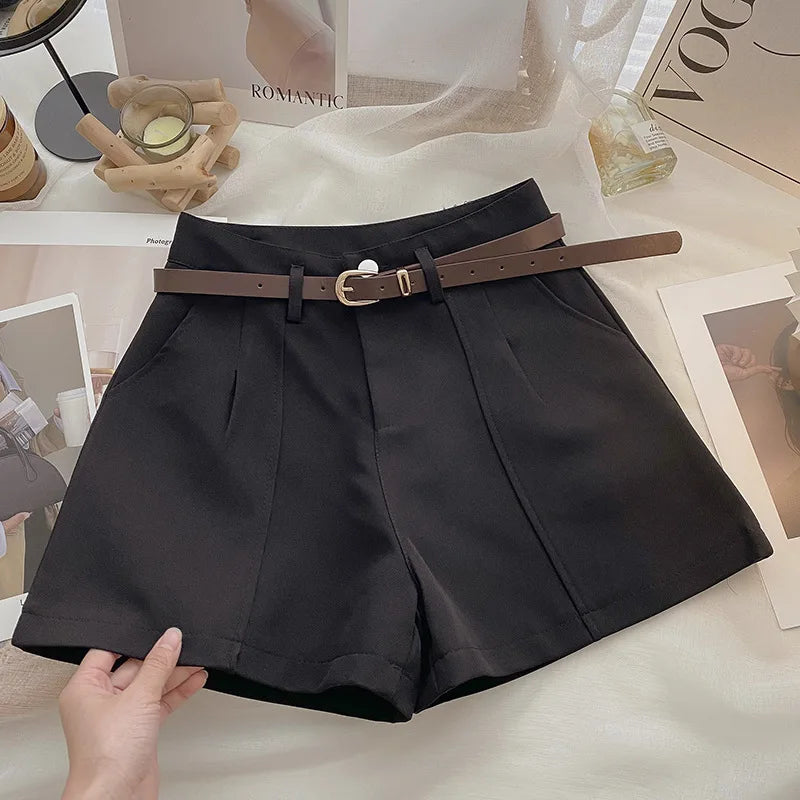 Casual Women’s A-Line Shorts — Vintage Solid High Waist Office & Streetwear Summer Trousers