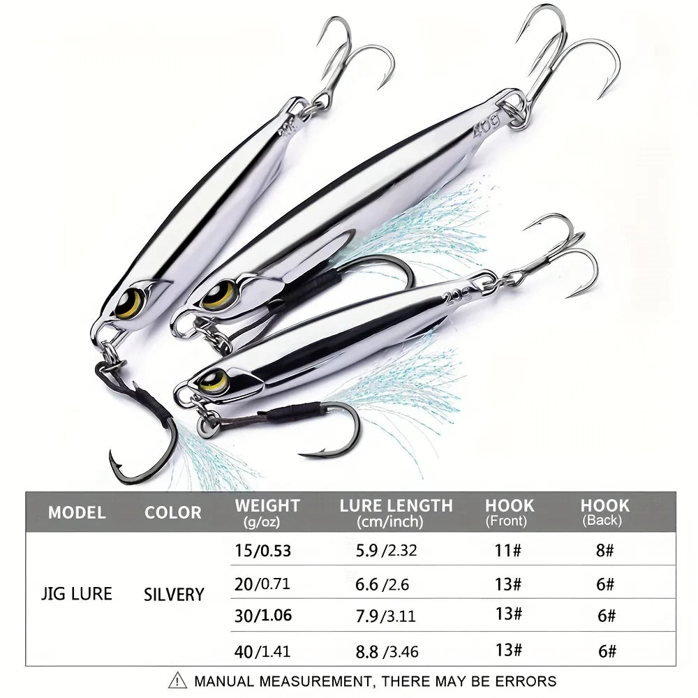 1Pcs Metal Jig Fishing Lure: 15/20/30/40g Trolling Hard Bait - Catch More Bass, Trout, and Saltwater Fish
