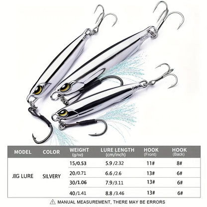 1Pcs Metal Jig Fishing Lure: 15/20/30/40g Trolling Hard Bait - Catch More Bass, Trout, and Saltwater Fish