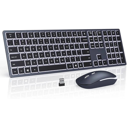 Backlit Wireless Keyboard and Mouse Combo – 2.4G USB Rechargeable Silent Full-Size Slim Set