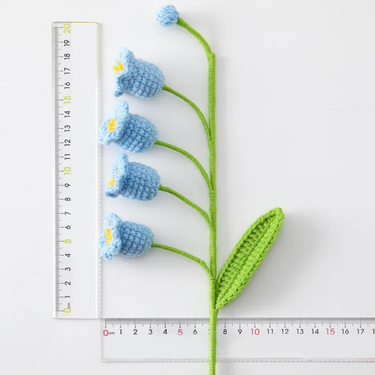 Handmade Crochet Bell Orchid in Pot – Knitted Artificial Flower with Light for Desktop & Easter 2025 Decor