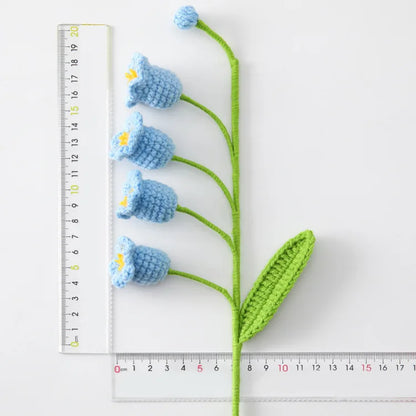 Handmade Crochet Bell Orchid in Pot – Knitted Artificial Flower with Light for Desktop & Easter 2025 Decor