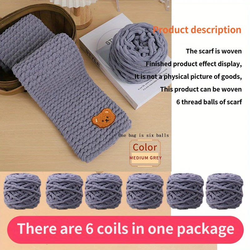 6 Yarn Balls + Teddy Bear DIY Craft Kit – Handmade Thick Woven Scarf Thread Set for Knitting, Jewelry & Creative Gift Making
