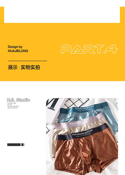 3PCS Luxury Ice Silk Satin Boxers — Summer Smooth, Cool Solid Men’s Underwear with Breathable Mesh Crotch
