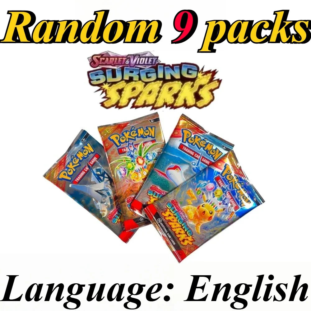 9 Pack Pokémon Trading Cards Set - English Booster Packs with Bright Stars, Prismatic Evolutions and Paldean Fates Gift Collection