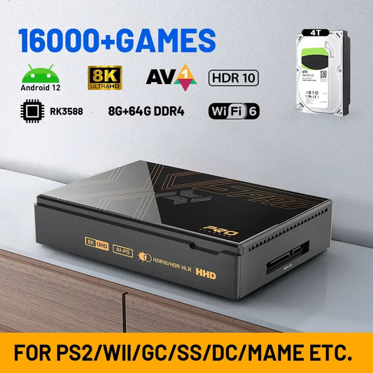 Kinhank Super Console X5 PRO – Retro Video Game Console RK3588, 8GB DDR4, 4TB HDD, 16,000+ Games, Plug & Play for PS2/PS1/SS/DC/N64