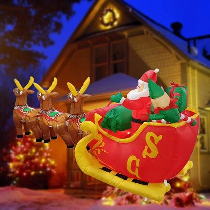 3.7M Inflatable Christmas Santa Claus Sled – LED Light Ornament for Xmas Party, New Year, and Garden Decoration