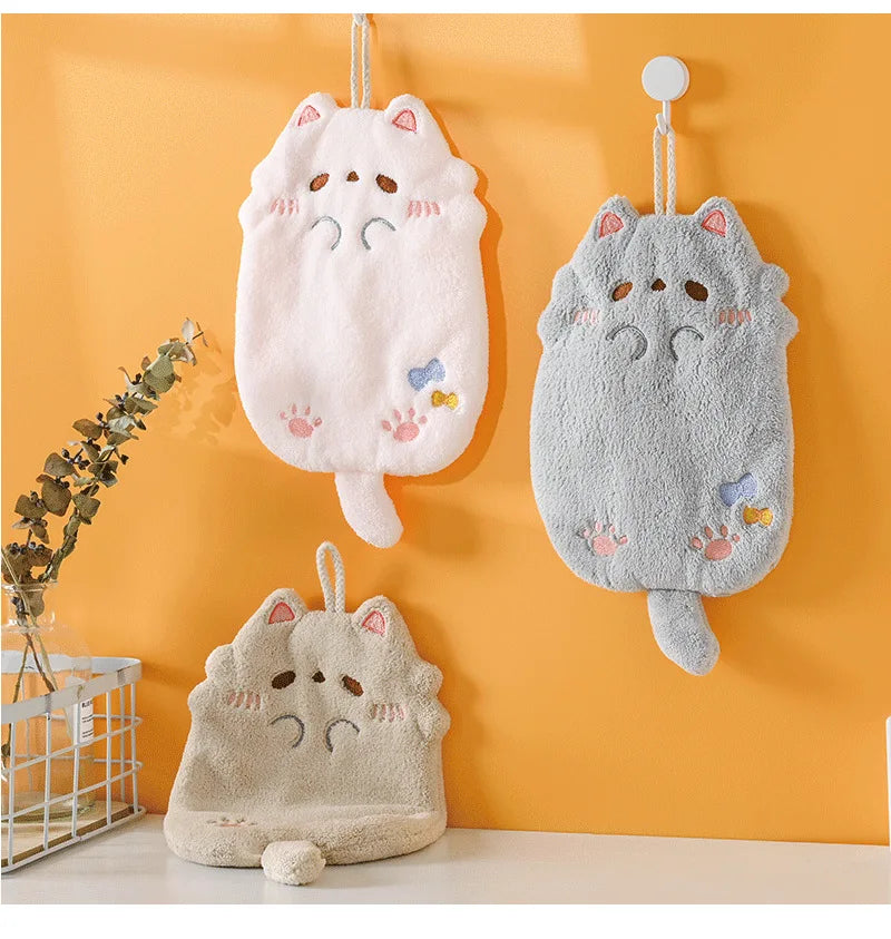 Cute Cartoon Tanuki Hanging Towel – Coral Velvet Absorbent Kitchen & Bathroom Towels, Thick Cloth