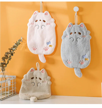 Cute Cartoon Tanuki Hanging Towel – Coral Velvet Absorbent Kitchen & Bathroom Towels, Thick Cloth