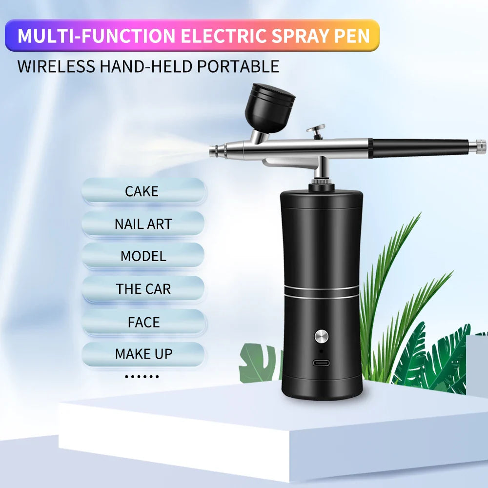 Portable Rechargeable Wireless Airbrush with Compressor – Single Action Spray Gun for Face, Beauty, Nail Art, Tattoo & Cake Painting