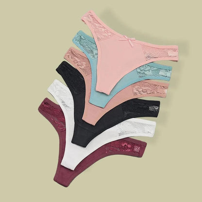Moonflame 5Pcs Lace Thong Underwear Set - Women’s T-Back G-String Lingerie with Transparent Sexy Panties