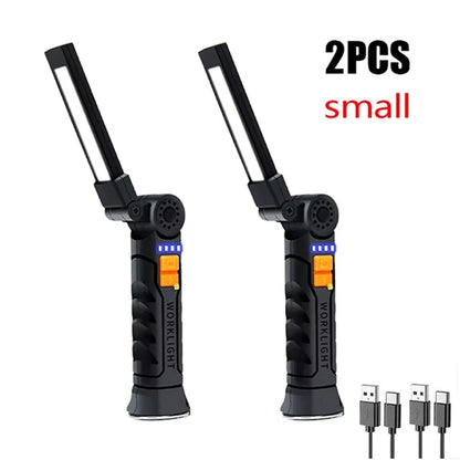 Portable COB LED Work Light - USB Rechargeable Magnetic Flashlight Camping Lantern with Hanging Hook