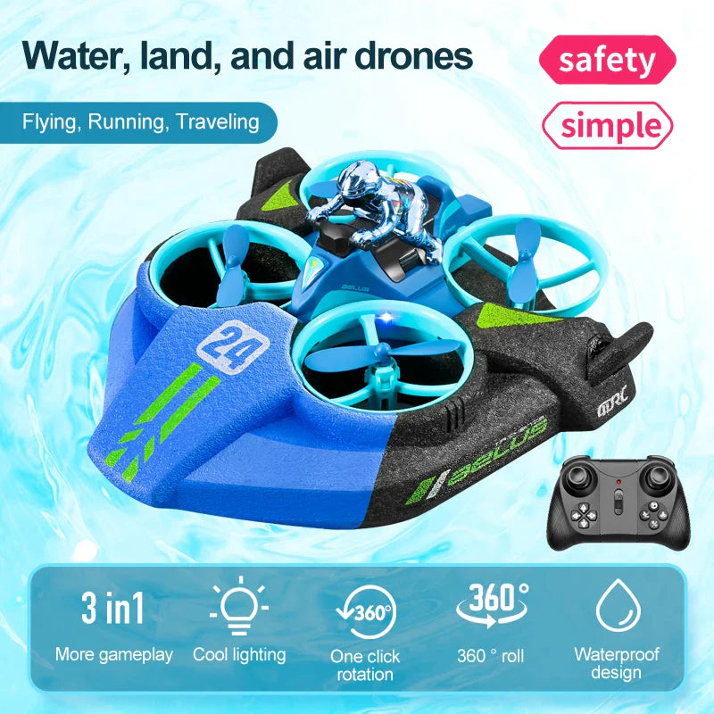 4DRC Mini RC Drone – 3-in-1 Sea, Land & Air Quadcopter with Altitude Hold, Headless Mode & 2.4G Remote Control Helicopter Toy