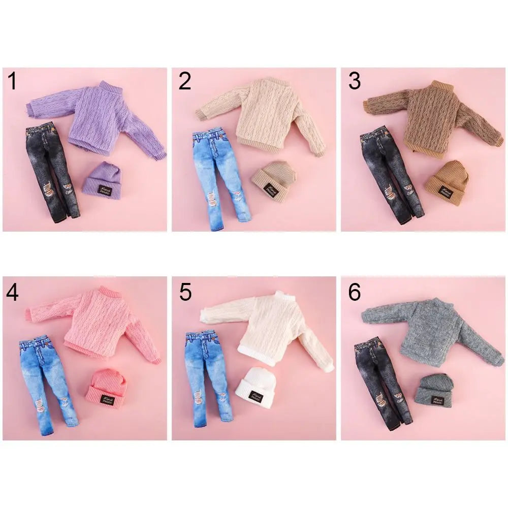 1/6 Doll Winter Fashion Outfit – Handmade Sweaters, Pants & Hats for 29–32cm Dolls