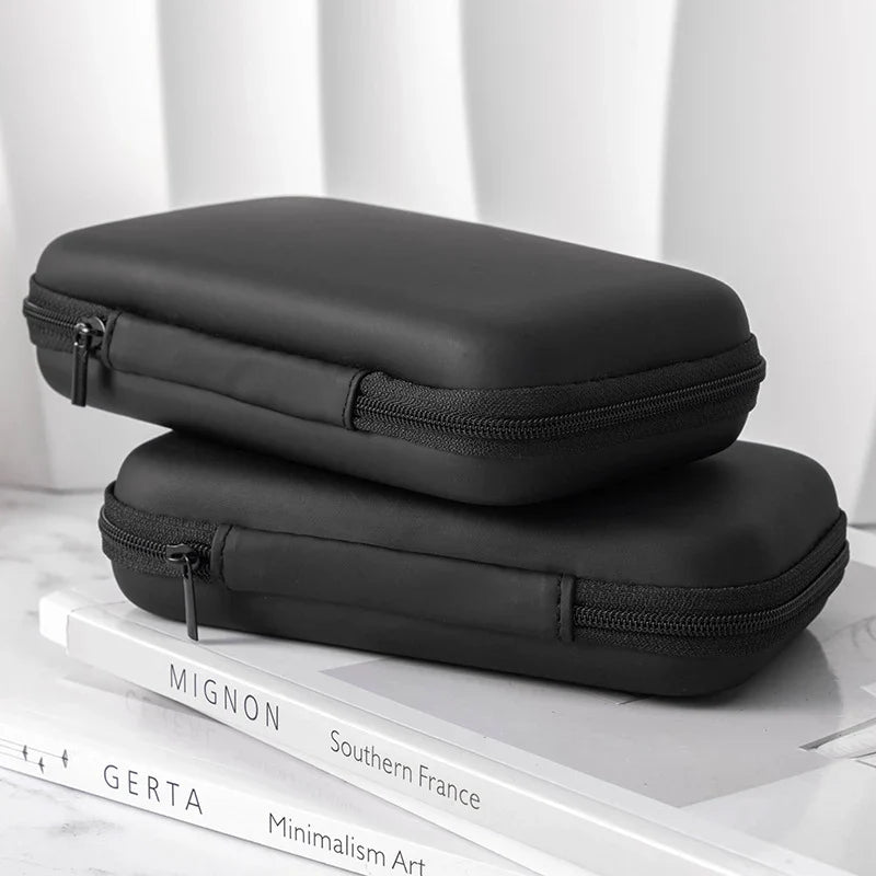 Portable Mini 3C Hard Shell Storage Bag - Artificial Leather Organizer for Earphones, Chargers, Data Cables, and U Disks