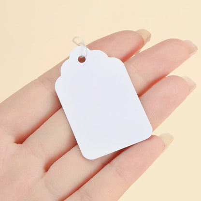 100PCS Price Label Tags — Rectangular Blank Paper Cards with String Tie for Watch & Jewelry Display Merchandise