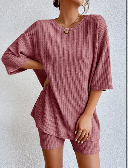 Women’s Summer Casual Short Pants Set – Solid Color Loose Two-Piece Outfit 2025