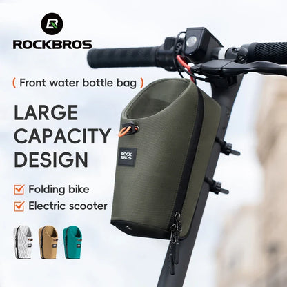 ROCKBROS Folding Bike Water Bottle Bag - Front Frame Storage Bag for Bicycles, Brompton Bikes & Electric Scooters