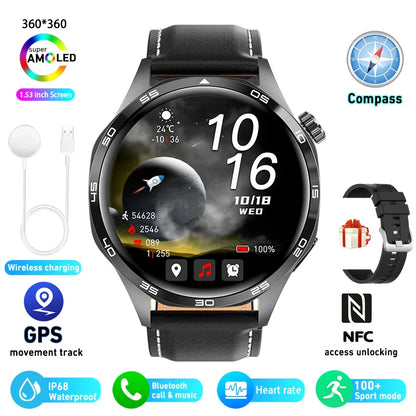 2025 GPS NFC Smartwatch for Men – 360x360 AMOLED HD Screen, Bluetooth Call, Waterproof, Compatible with Huawei Watch 5 Pro
