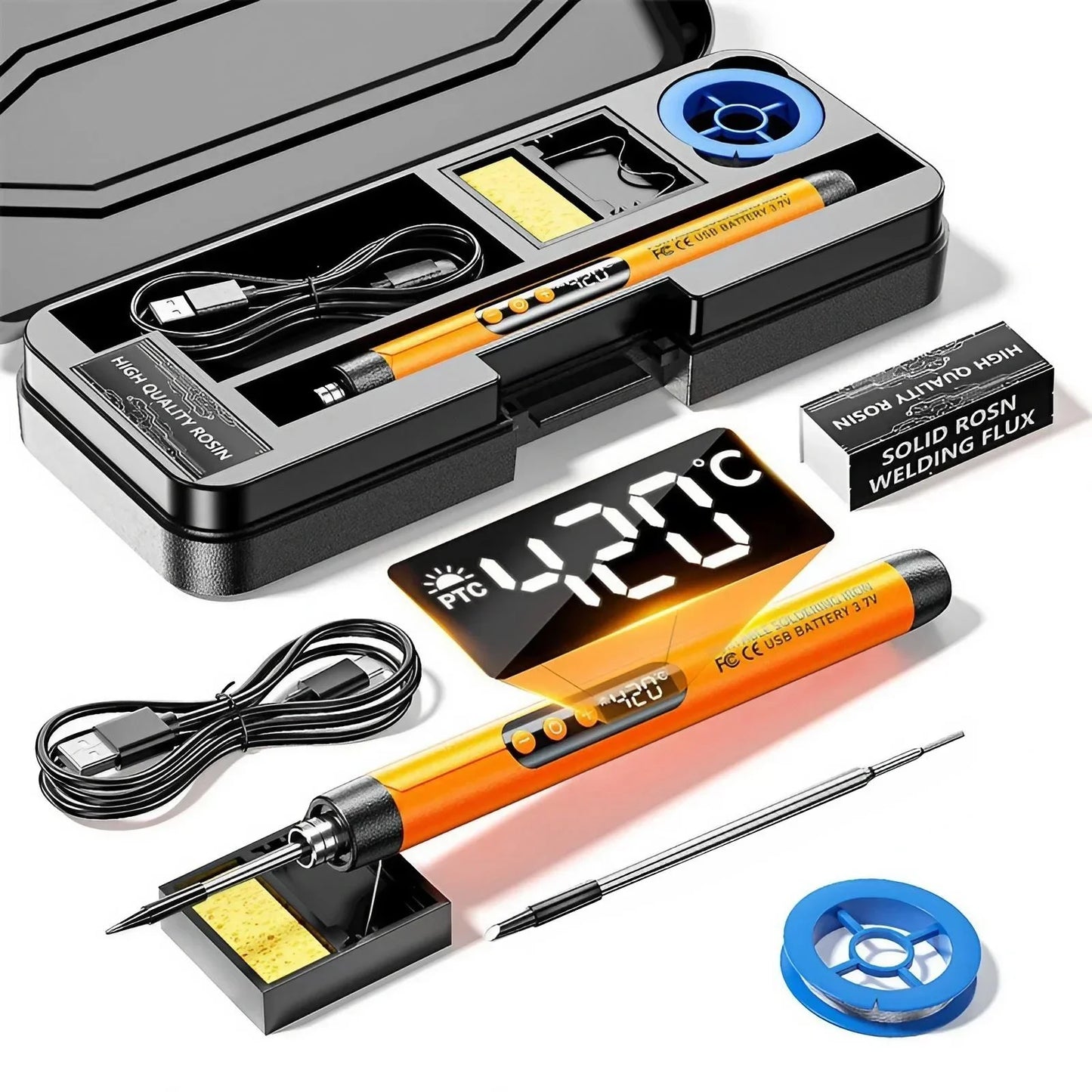 USB Rechargeable Mini Soldering Iron Adjustable Temperature Tool with Accessories – Portable DIY & Electronics Repair Kit