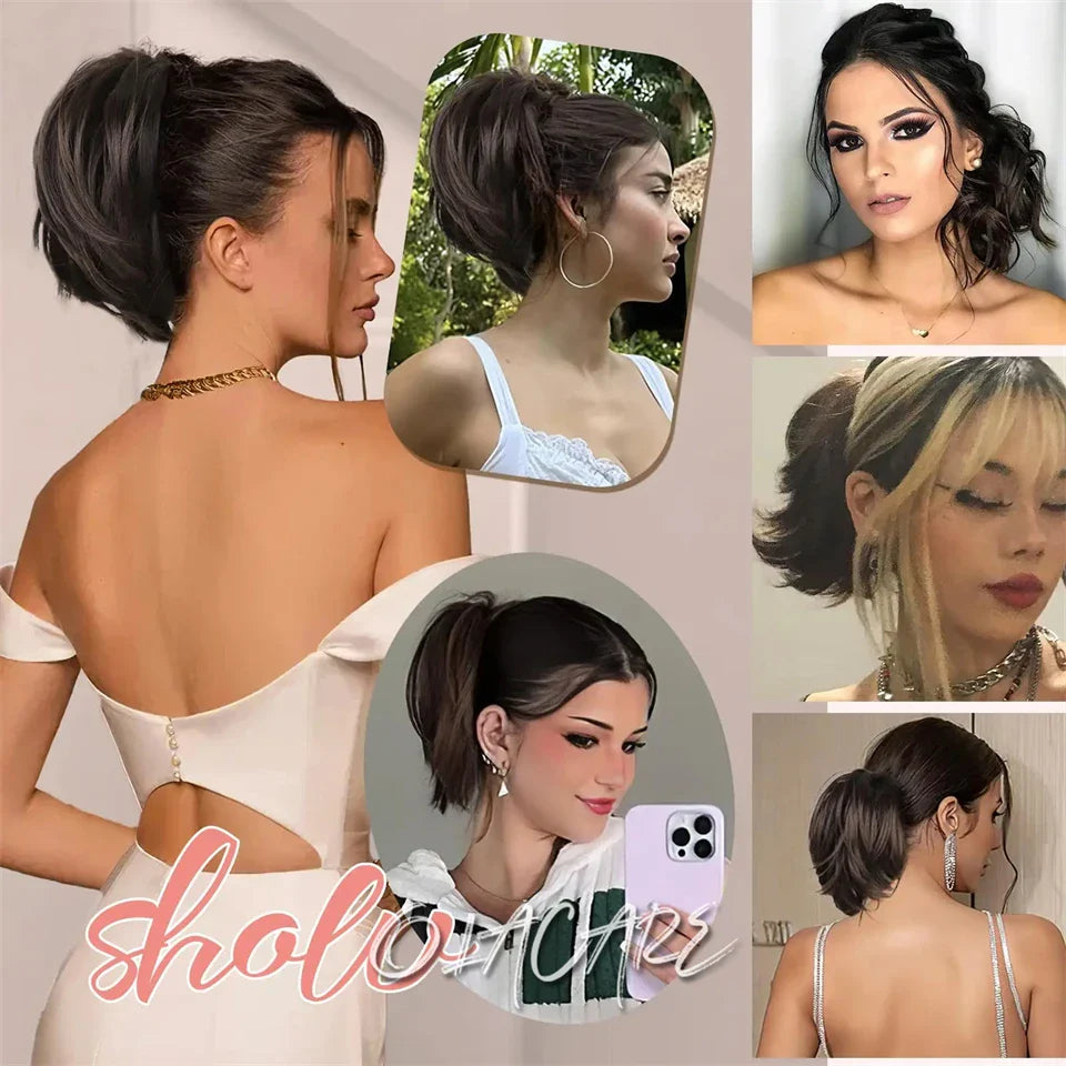 Messy Bun Hair Piece – Claw Clip-in Short Straight Ponytail Extension, Tousled Updo Bun for Women & Girls