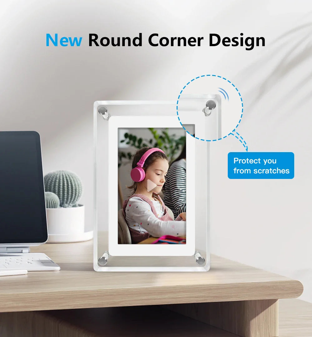 5-Inch Acrylic Digital Photo Frame — Vertical IPS Display, 4GB Memory & 1200mAh Battery | Portable Digital Picture Frame