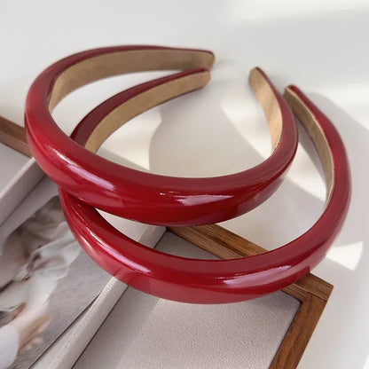 Retro Red Leather Sponge Headband – Fashionable Hair Hoop for Women, Wash Face & Party Hair Accessories Gift