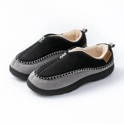 Men's Winter Slipper Boots - Furry Warm Indoor Shoes with Non-Slip PU Sole