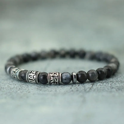 Noter Mantra Bracelet for Men – 6mm Howlite, Lava, and Tiger Eye Beads, Viking Accessories, Tibetan Bracelet