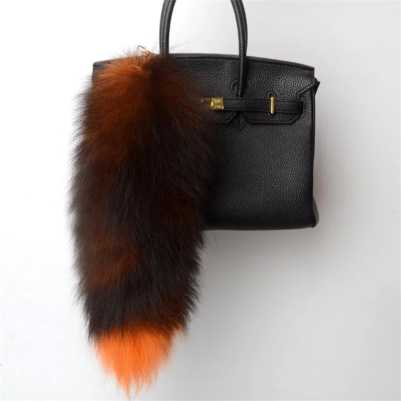 2024 Natural Fox Fur Tail Keychain – Chic Y2K Furry 40cm Keyring Accessory for Women’s Car Keys