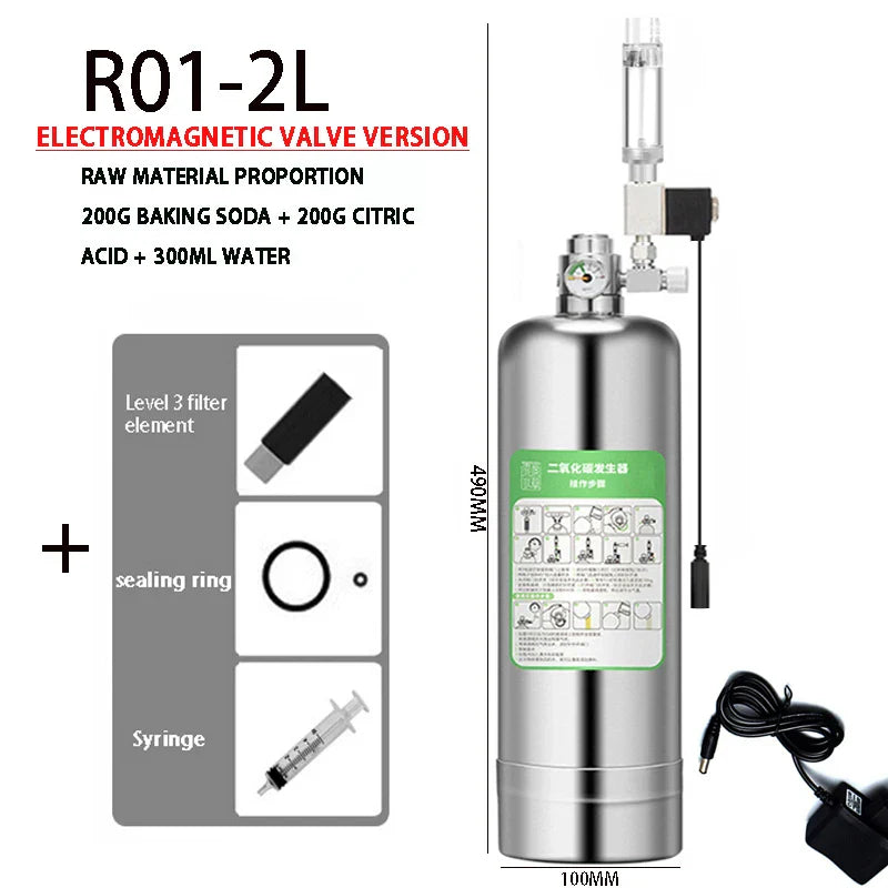 Aquarium DIY CO2 Generator Kit – Stainless Steel CO2 Cylinder & Carbon Dioxide Reactor System for Plants & Fish Tanks