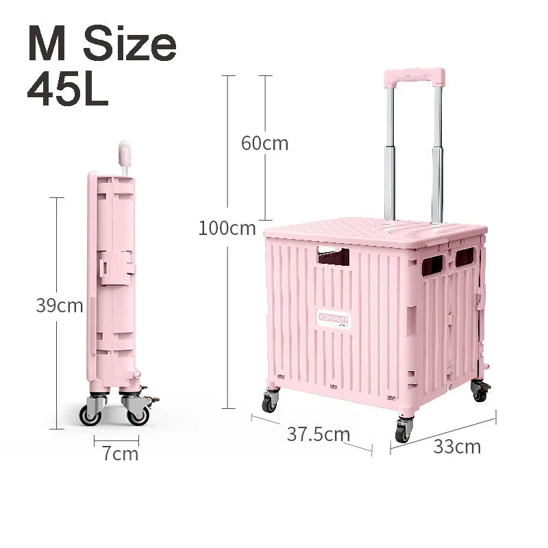 45/65L Folding Shopping Cart Trolley – Portable Home Cart with 2/4/8 Wheels