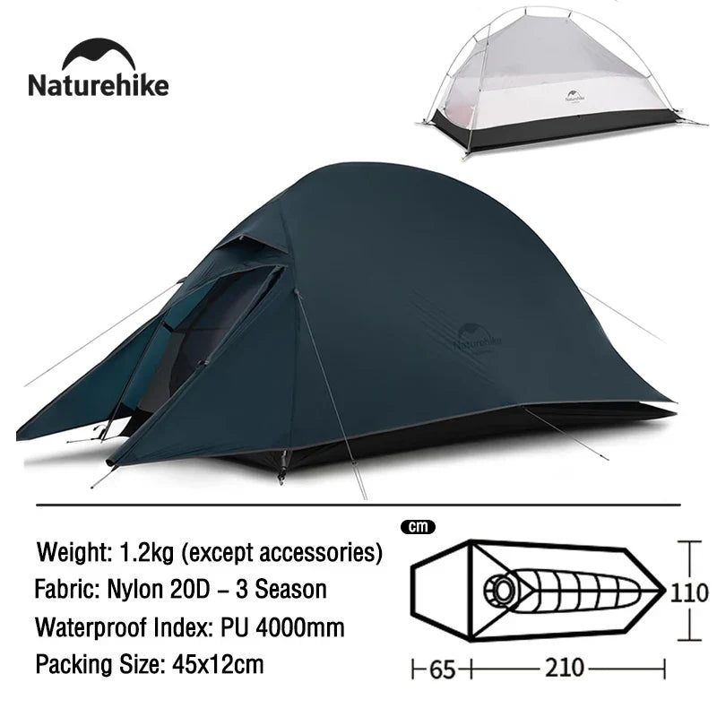Naturehike Cloud Up 1-Person Camping Tent – Ultralight, Portable, Waterproof Folding Backpack Shelter for Travel & Beach