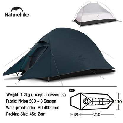 Naturehike Cloud Up 1-Person Camping Tent – Ultralight, Portable, Waterproof Folding Backpack Shelter for Travel & Beach