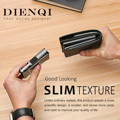 RFID Carbon Fiber Metal Wallet for Men – Slim Minimalist Card Holder, Thin Small Money Clip Purse