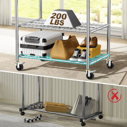 100% Stainless Steel Heavy Duty Clothes Rack – Double Rod Clothing Rack with 960LBS Load Capacity