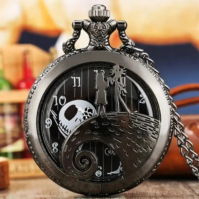 Fashion Skeleton Quartz Pocket Watch with Chain Necklace - Vintage Pendant Clock for Men & Women