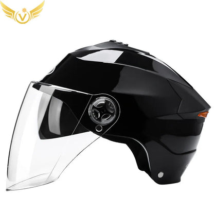 Motorcycle Helmet with LED Lights – Double Visor Moped Helmet for Men & Women, Electric Scooter & Bicycle Light, Rechargeable