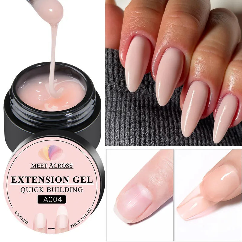MEET ACROSS 8ML Quick Extension Nail Gel: Nude Milk White UV Gel Nail Polish - Semi-Permanent Nails Art for Manicure Tools
