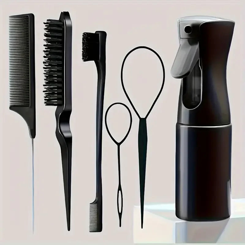 4-Piece Hair Styling Comb Set – Rat Tail, Edge & Smooth Black Brushes for All Hair Types