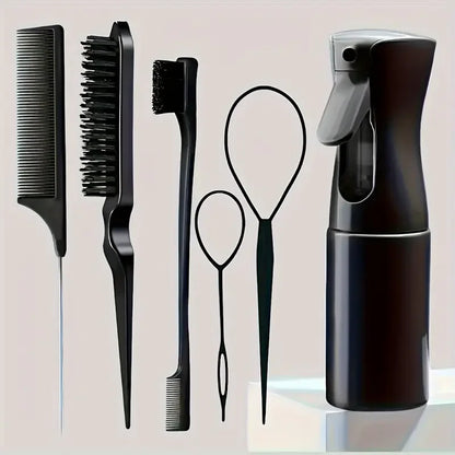 4-Piece Hair Styling Comb Set – Rat Tail, Edge & Smooth Black Brushes for All Hair Types