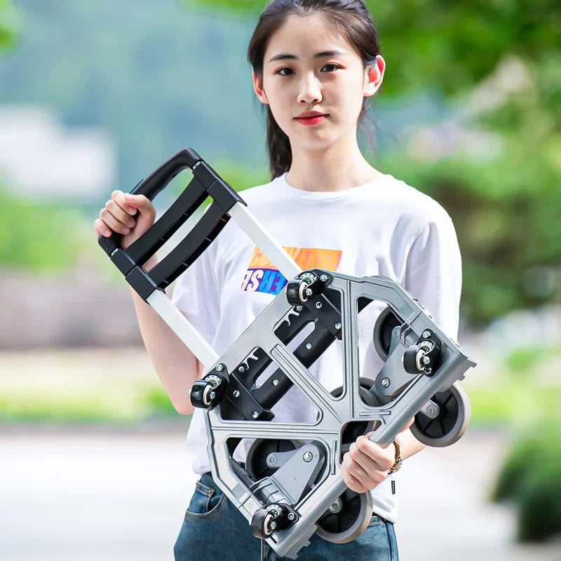Portable Aluminum Alloy Grocery Cart | Folding Trolley for Shopping, Lightweight Step Climbing Design