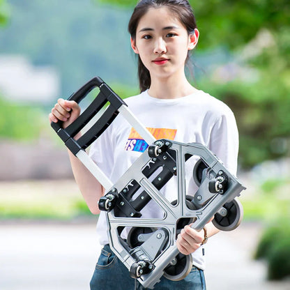 Portable Aluminum Alloy Grocery Cart | Folding Trolley for Shopping, Lightweight Step Climbing Design