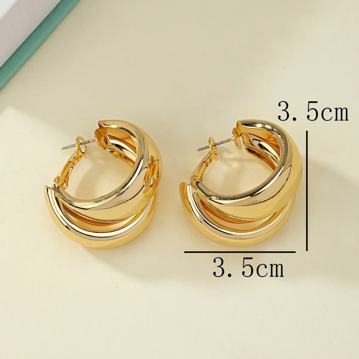 Gold Chunky Hoop Earrings for Women – Stainless Steel Double Ring Statement Jewelry