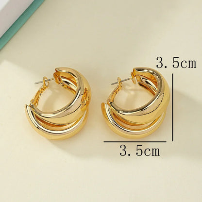 Gold Chunky Hoop Earrings for Women – Stainless Steel Double Ring Statement Jewelry