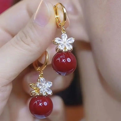 French Retro Drop Earrings – Glazed Semi-Circular Zircon Inlaid Luxury Earrings for Women, Perfect Party Jewelry