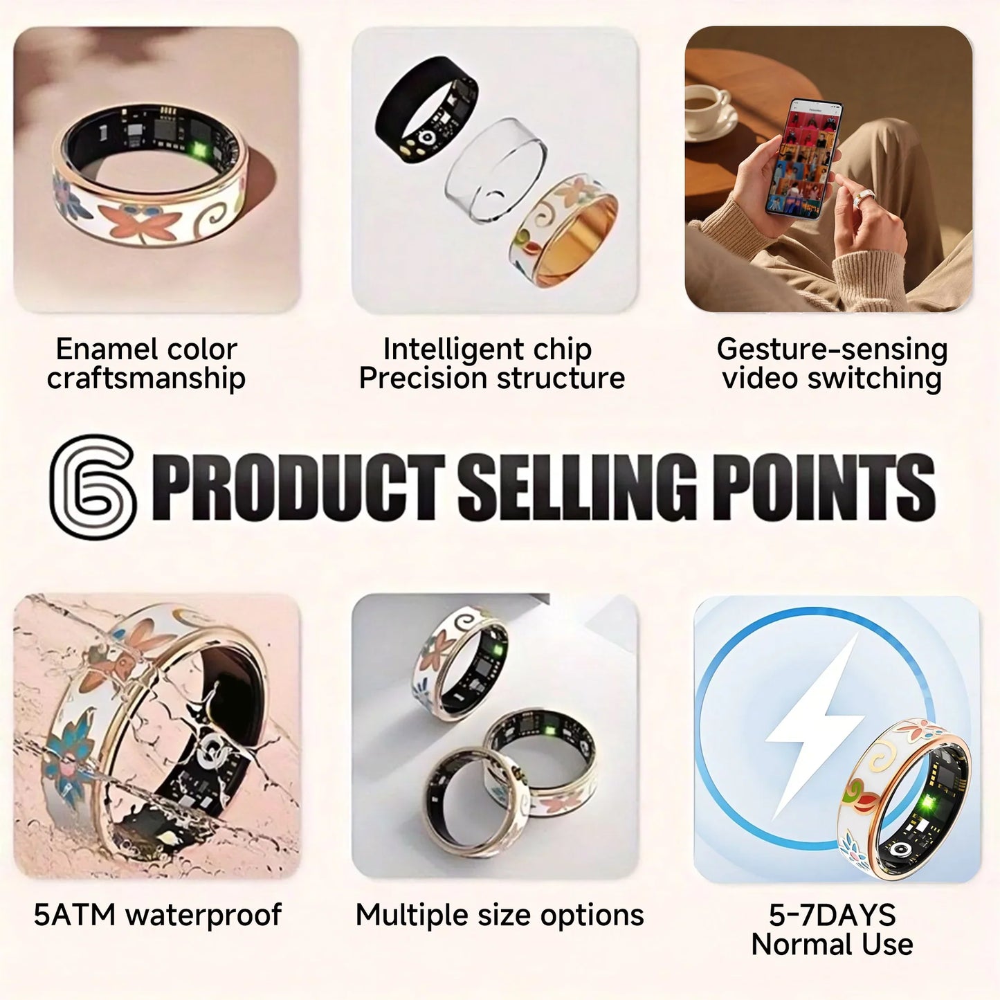 New Smart Ring 5ATM Waterproof – Wireless Call, Heart Rate, Sleep & Blood Oxygen Monitoring Fitness Tracker for Android & iOS (Unisex Gift Smart Health Ring)