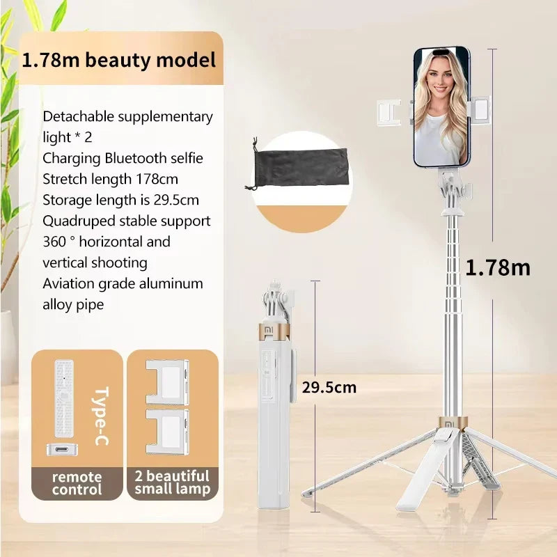 Xiaomi Tripod Selfie Stick – Bluetooth Mobile Tripod Stand with Remote Control, Ring Light & Telescopic Rod